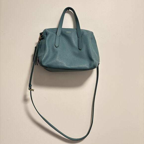 Fossil Bag Womens Size Medium Blue Leather Satchel Crossbody Top Handle Purse - Picture 5 of 11